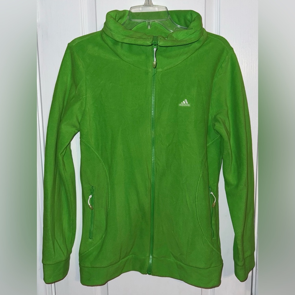 Adidas Women's Lime Green Fleece Jacket Cowl Neck Size M